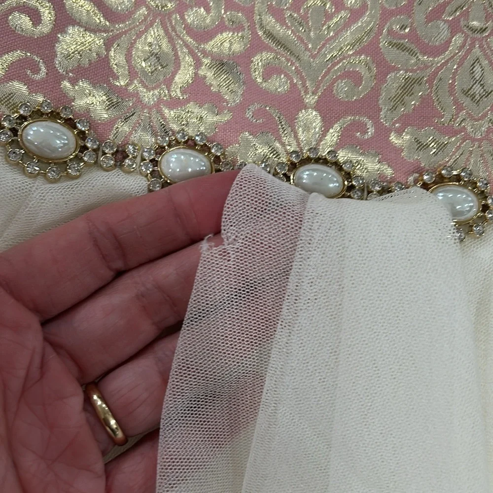 American Princess Pearls and Tulle Sparkle Fancy Dress Size 7 Pink/Cream/Gold - Picture 3 of 15